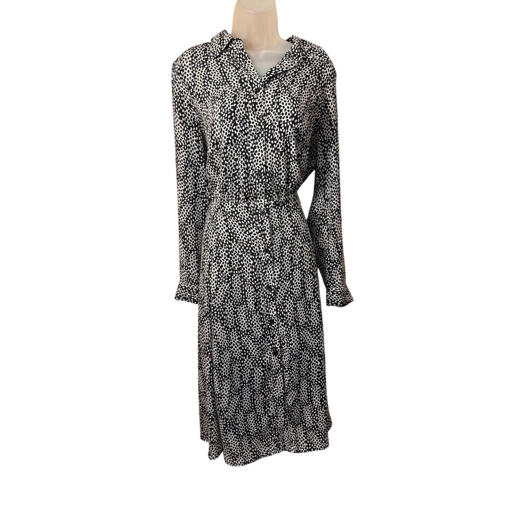 Who What Wear Domino Dots midi black shirt collar dress sz Large